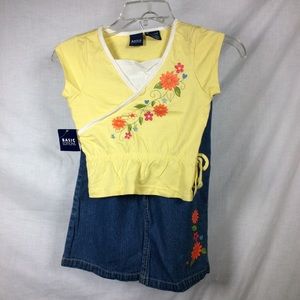 Basic Edition Girls Set Yellow Top & Denim Gaucho